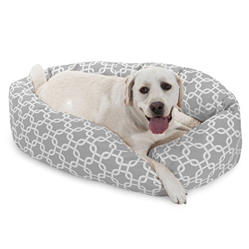 Image of Majestic Pet 40 Inch Links Sherpa Calming Dog Bed Washable - Cozy Soft Round Dog Bed with Spine for Head Support - Fluffy Donut Dog Bed 40x29x9 (inch) - Round Pet Bed Large - GRAY