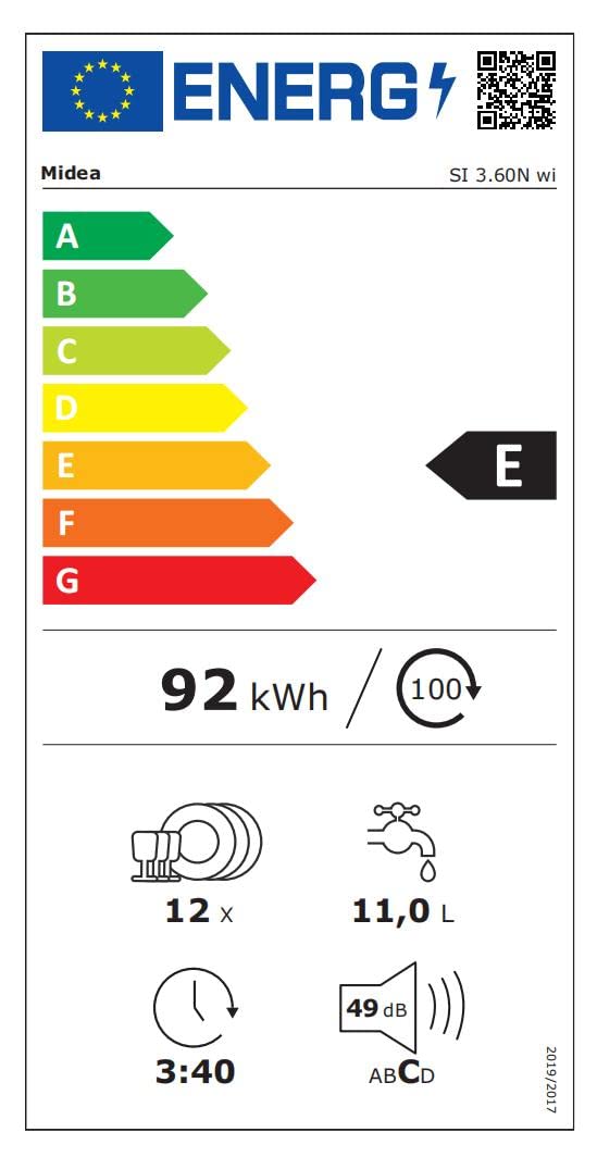 Midea SI 3.60N Geschirrspüler 60 cm Teilintegriert 13 Maßgedecke WiFi Extra Trocknung 7 Programme 49dB Inox