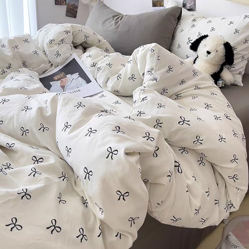 Michorinee Bettwäsche 135x200 Weiß mit Schwarz Schleifen Aesthetic...