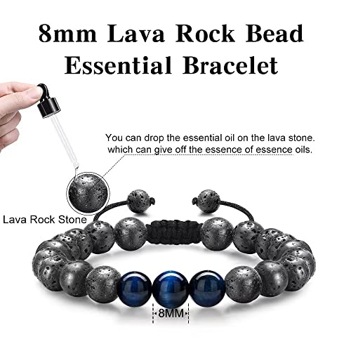 Men Bracelet, 8Mm Tiger Eye Bracelets Lava Rock Stone Mens Bracelets Adjustable Tiger Eye Letter R Bracelets Mens Bracelet Beads Initial Bracelet For Men Jewelry Gifts For Men Boys Dad Boyfriend #TOP4