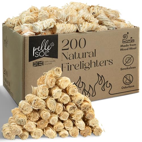Encendedores naturales – Paquete de 200 | Arrancadores de fuego de madera y cera | Adecuado para estufas, chimeneas abiertas, barbacoas y hornos de pizza