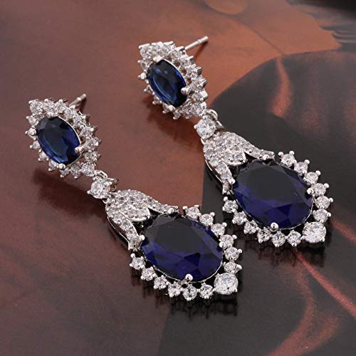 GULICX Vintage Design Long Luxury Oval CZ Stone Silver Tone Blue -Sapphire Color Drop Earrings4