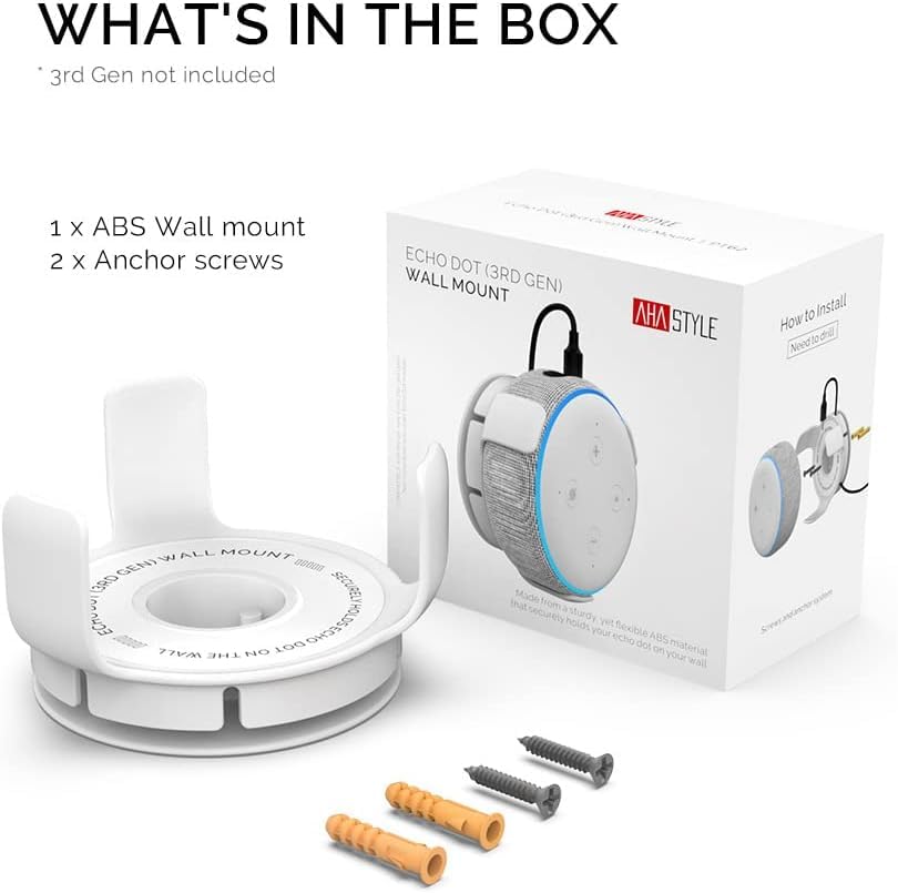Soporte de pared PT62-E para Echo Dot 3 blanco que evita caídas de altavoces y cables sueltos 6