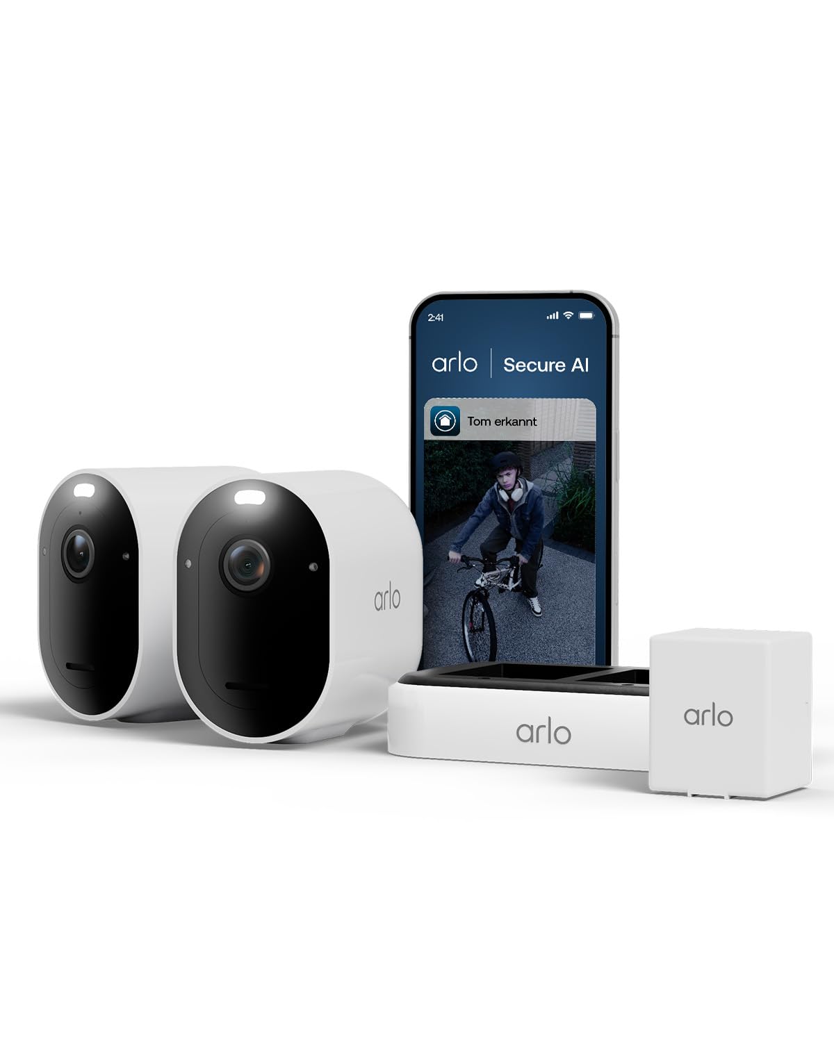 Arlo Pro 6 Überwachungskamera Aussen WLAN, Kabellos, 2K+HDR, Farb-Nachtsicht, Zwei-Wege Audio, Bewegungserkennung, Secure Testzeitraum, 2er Set mit extra Batterie und Doppelladestation