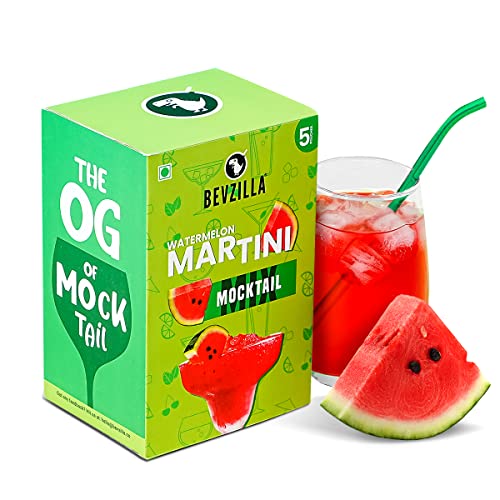 Image of Bevzilla Mocktail Mixer Powder - Martini Watermelon (5 Pouches), Non Alcoholic| Makes 5 Drink| Refreshing| Low Calories| Instant Mocktail| Easy To Make| Party Mixer for Drinks