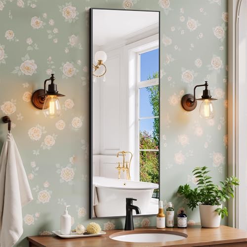 Image of COFENY Black Bathroom Mirror for Wall, 16x48 Inch Rectangle Mirror with Metal Frame, Modern Vanity Mirrors for Bathroom Living Room, Entryway Hangs Horizontal or Vertical