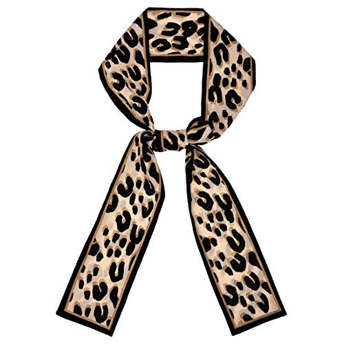 Allegra K Leopard Ribbon Long Narrow Skinny Scarf for Women Hairband Waistband Belt Bag Handle Accessory