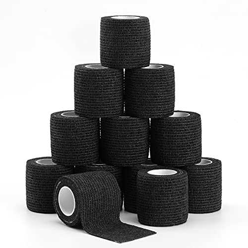 Civan Self Adhesive Bandage Wrap, 12 Pack 2â€ x 5 Yards Coban Wrap, Black Breathable Elastic Bandage for Stretch Athletic, Sports Injury, Wrist, Ankle, Pets