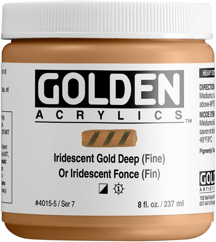 GOLDEN Heavy Body Acrylics, Iridescent Gold Deep (Fine), 8 fl. oz. Jar, Professional Acrylic Paint, Semi-Opaque