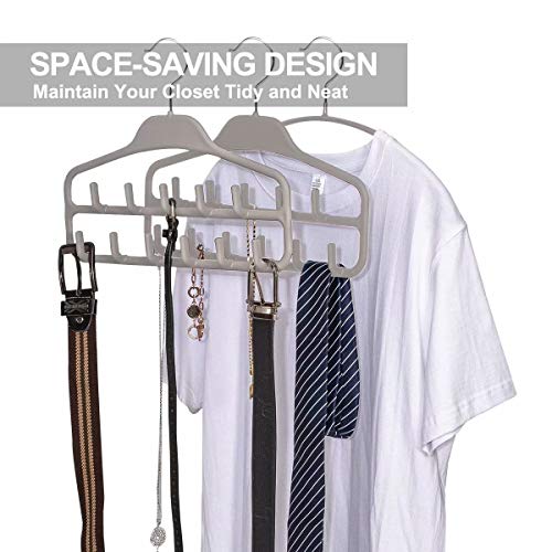 Fairyhaus Belt Hanger Organizer 2 Pack, Non Slip Tie Rack Holder, Durable Hanging Closet Accessory Hooks For Belts, Ties, Jewelry, Scarves, Tank Tops, Grey #TOP5