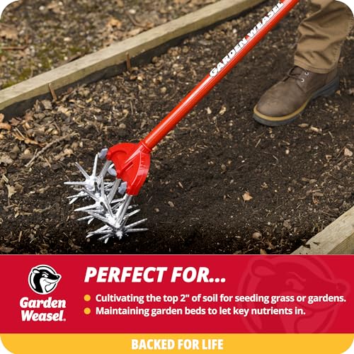 Garden Weasel Cultivator and Hand Tiller 90206 - Garden Tiller with Detachable Tines - Manual Hand Ground Tiller - Weather and Rust Resistant - Carbon Steel