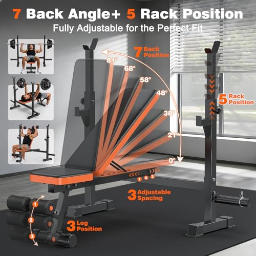 Image of Fostoy Adjustable Weight Bench with Barbell Rack & Incline Design