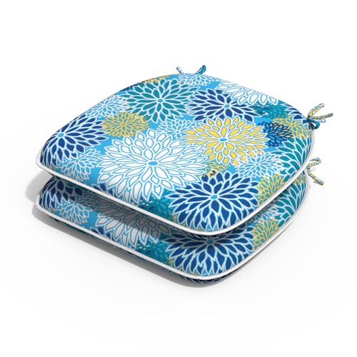 Melody Elephant Outdoor Chair Cushions Set of 2, Water Resistant Patio Chair Pads with Ties, Seat Cushions for Home Garden Furniture Decoration, 16"x17", Dahlia Blue