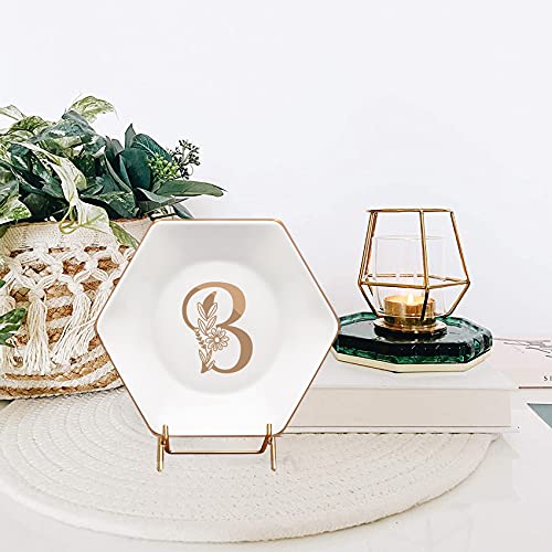 CARAKNOTS Initial Jewelry Dish for Women-Ceramic Ring Holder for Watch Earrings, Wedding Engagement Ring Holder, Bridesmaid Christmas Monogrammed Trinket Tray for Mom Wife Friends (White Letter B) by CARAKNOTS - Image 3
