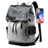 [Lavancia] 大容量PU革リュック pc リュック リュック バックパック メンズ レディース 兼用 バッグ カジュアルリュック USB充電ポート 15.6インチPC おしゃれ 人気 男女兼用 通勤 通学 出張 旅行 グレー 縄-なわ 【正規品 】