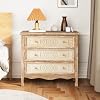 RoyalCraft Vintage 3 Drawer Dresser with Pattern Carved Drawers Accent Chest of Drawers for Bedroom Wide Nightstand with Solid Wood Frame Large Capacity Storage Cabinet for Living Room
