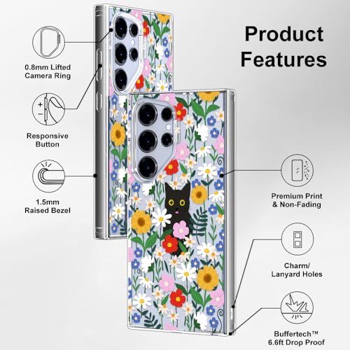 MOSNOVO Case for Samsung Galaxy S24 Ultra, [Buffertech 6.6ft Military-Grade Drop Protection] [Anti Peel Off Tech] Clear TPU Bumper Phone Case Cover Design - Black Cat in Garden by MOSNOVO - Used condition - Image 6