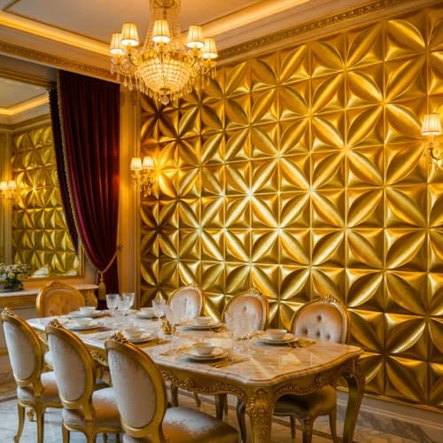 Image of Kayra Decor Luxury 3D PVC Wall Panels - Butterfly Pattern, Gold Finish | 19.7 inch x 19.7 inch | Pack of 40 | Covers 107.60 Sq. Ft. | Stylish Wall Cladding for Home & Office Interiors