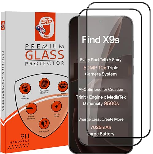 Image of STP FEEL Premium HD+ Tempered Glass Screen Protector Guard Compatible For Oppo Find X9s 5G (Ultrasonic Fingerprint Supported) (6.59 Inch, Pack of 2) | Edge to Edge Coverage