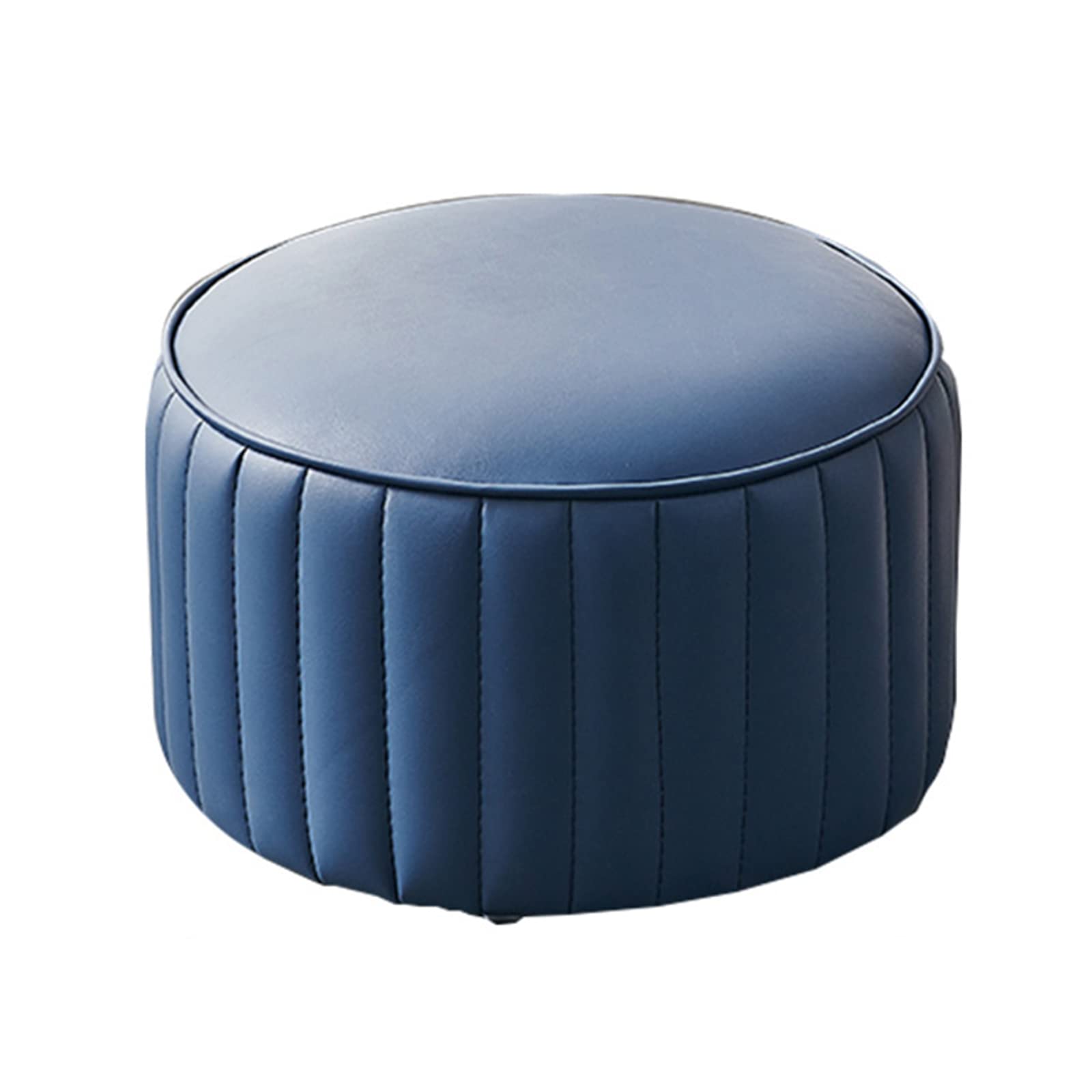 Pouf moderne rond en cuir bleu foncé 36x36x24 cm pour salon