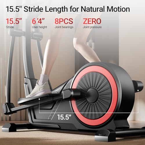 Image of Elliptical Exercise Machine with 15.5 inch Stride & Heart Rate Grips, Silent Magnetic Elliptical Trainer for Home with 16 Levels Resistance and LCD Monitor, 400 LBS Weight Capacity