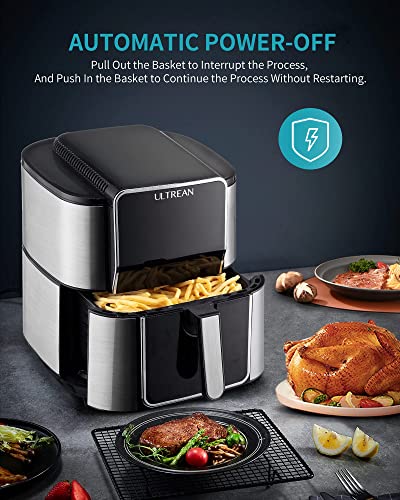 Ultrean Air Fryer, Stainless Steel Air Fryer Combo With Roaster, Toaster, 6 Quart Non-Stick Basket, Digital Touch Screen With 8 Cooking Functions, 50 Recipes, Healthy Cooking, Ul Certified #TOP3