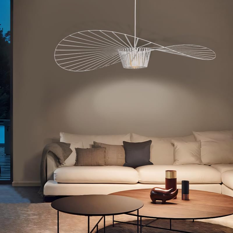 Lámpara LED moderna con casquillo E27 40W max Diseño sencillo y creativo Sombrero de fibra de tela + Arte de hierro Ideal para decoración de salón o café, color blanco 80 cm