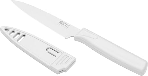 Kuhn Rikon Colori - Cuchillo de pelar recto antiadherente con funda de seguridad, hoja de 4 pulgadas, color blanco