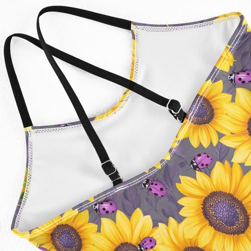 senya Girls Swimsuits One-Piece Swimwear Tie Bathing Suit Beach Summer Round Neck 7-8T Sunflower Seven Star Ladybug Pattern4