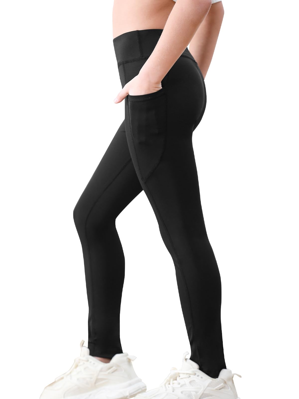 BALAYSIER Sportlegging voor meisjes, hoge taille, elastische sportlegging voor meisjes, yogabroek voor kinderen, zwart, 150