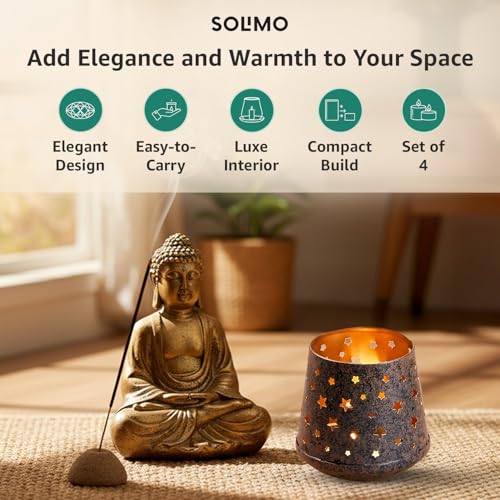Image of Amazon Brand - Solimo Tea Light Votive - Tapered Star Design, Brown Antique Iron with Gold Interior, Set of 4 (Size: 7 LXBXH)