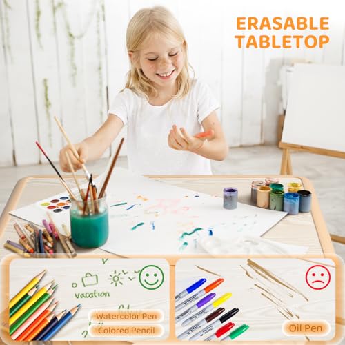JOYMOR-Height-Adjustable-Kids-Table-and-Chairs-Set-w-2-Pen-Boxes2-Chairs-Included-Activity-Table-and-Chairs-for-Kids-2-5-Suitable-for-Crafts-and-Study-wAnti-Slip-Chair-Legs-Beige JOYMOR Height Adjustable Kids Table and Chairs Set w 2 Pen Boxes2 Chairs Included Activity Table and Chairs for Kids 2 5 Suitable for Crafts and Study wAnti Slip Chair Legs Beige