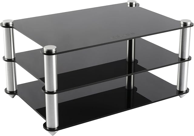 KGUSS Mini Composant audio Rack noir acrylique 2-Layer Supports en aluminium Rack petit bureau pour HiFi Amplificateur dac (Noir)