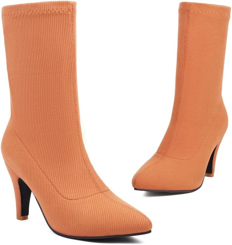 Joojaky Woman Fashion Pointed Toe Ankle Booties Stilettos Solid Color Sock Boots