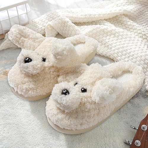 Fuzzy Puppy Slippers for Women Cute Teddy Warm Animal Non-Slip House Shoes Cozy Plush Winter Indoor Home Slippers3