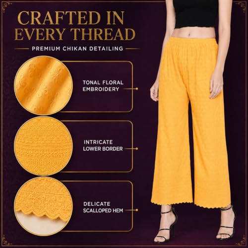 Image of Vastraa Fusion Straight Regular Fit Stylish Solid Cotton Chikan Palazzo or Bottoms for Women's and Girls Free Size 28 inch to 44 inch