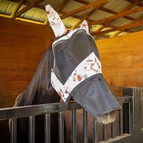 Jeffers Expression Fly Mask with Ears & Nose – Rose Garden – Full Size Horse – Mesh Bug UV Protection, Lightweight Breathable Mask for Horses, Travel, Summer Gear, Cooler and Blanket Pairing