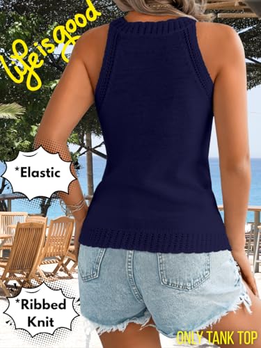Image of ChiaoLezhee Women's Summer Knit Tank Tops, Racerback High Neck Lightweight Sweater Vest, Dressy Casual Outfits