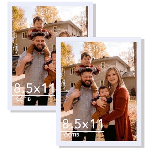 QOTIB 2 Packs 8.5x11 Picture Frame White Engineered Wood 8.5 x 11 Photo Frame 8.5 by 11 Picture Poster Frame for Wall Hanging and Tabletop Set of 2 White