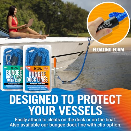 Image of 2-Pack Blue Bungee Dock Lines, Marine Grade Boat Rope, Jet Ski or PWC | Mooring Ties, Boating Accessories for Boats