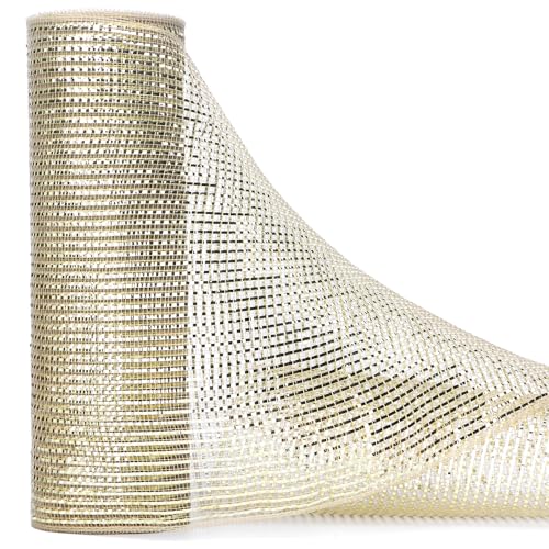 Ribbli Champagne Gold Metallic Mesh Ribbon Champagne Gold Deluxe Foil Christmas Ribbon for Christmas Tree Wreath Swags Wedding Garland 10 inch x 30 feet(10Yard)