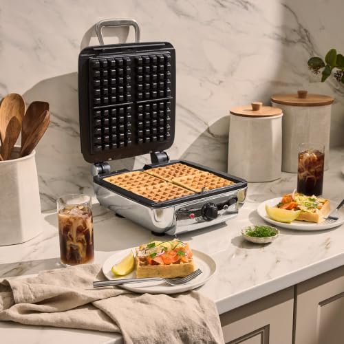 All-Clad Stainless Steel Waffle Maker 4 Section, Thick Belgium Waffle Makers, Upright Storage 1600 Watts, Nonstick, 6 Browning Levels, Dishwasher Safe - Image 4