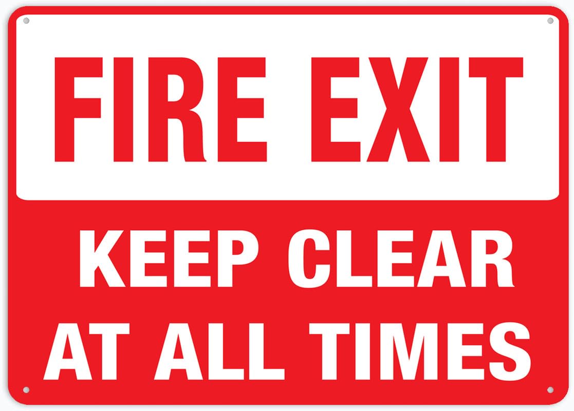 Fire Exit Keep Clear At All Times Sign 8x12 Inches Aluminum Sign Rust Free Aluminum-Uv Protected And Weatherproof Indoor/Outdoor Use