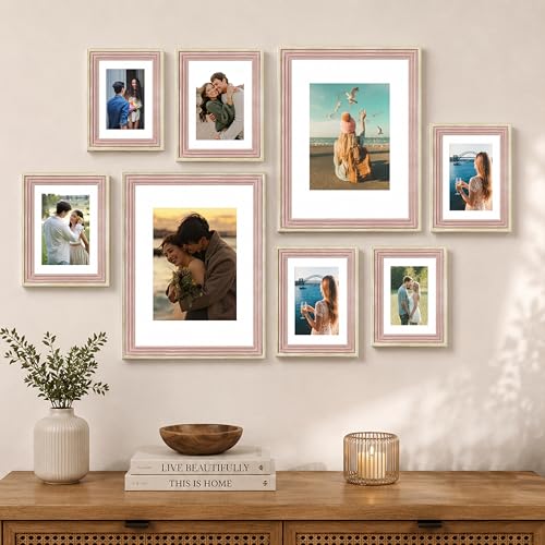 Image of Art Street Pink Gallery Wall Photo Frame Set | Modern Memory Timeline Wall Decor for Living Room, Bedroom & Family Photo Collage Display