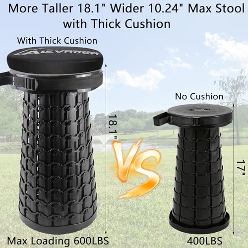 Image of ALEVMOOM Collapsible Stool with Thick Cushion, H 18.1 inch D 10.24 inch Portable Telescoping More Sturdy Load Capacity 600Lbs, Retractable Adjustable Camping Folding Stool for Outdoor Hiking BBQ Climb