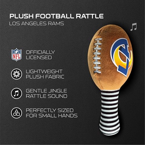 Image of Los Angeles Rams Plush Football Rattle by Smilo - Officially Licensed NFL Baby Rattle Toy - Soft Baby Rattle with Bell - for Babies and Toddlers from 3 Months