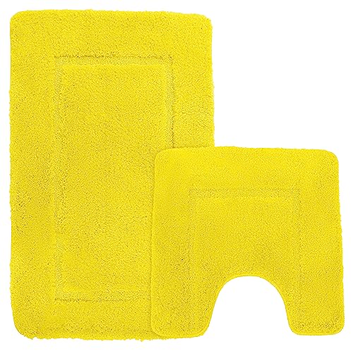 Velosso Super Soft Microfibre High Density Bath Mat Pedestal Mat Set Anti Slip Super Absorbent (Yellow), Double