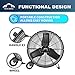 Tech Drive Heavy Duty Metal Industrial Drum Fan, 24 inch High Velocity Shop Fan, 2 Speed Large Floor Fan for Warehouse, Workshop, Factory, Garage, All Metal, Black
