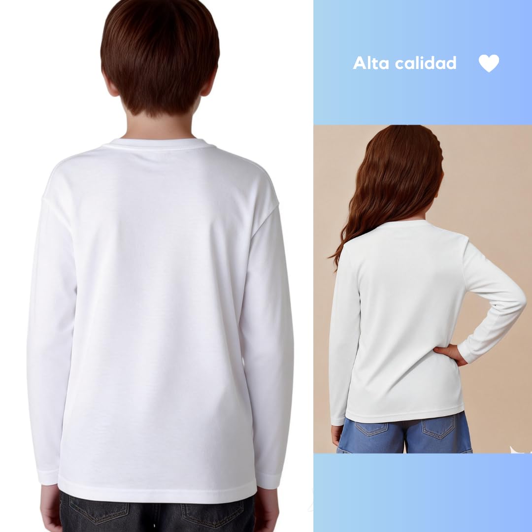 Camiseta Manga Larga Infantil 100% Algodón, 1 Unidad, Unisex, Cuello Redondo, Suave y Transpirable, Diseño Básico y Cómodo, Ideal para Uso Diario, Tallas 3-12 Años, Colores Variados — view 4
