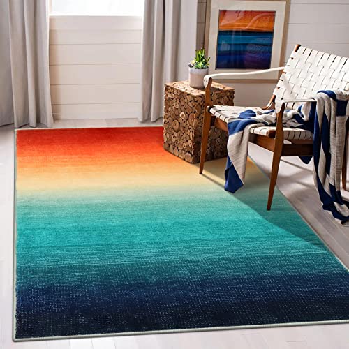 Image of Wonnitar Modern Washable 3x5 Area Rug,Abstract Contemporary Rugs for Living Room,Non-Slip Rainbow Throw Mat for Girls Bedroom,Gradient Low Pile Floor Cover for Entry Bathroom Dorm